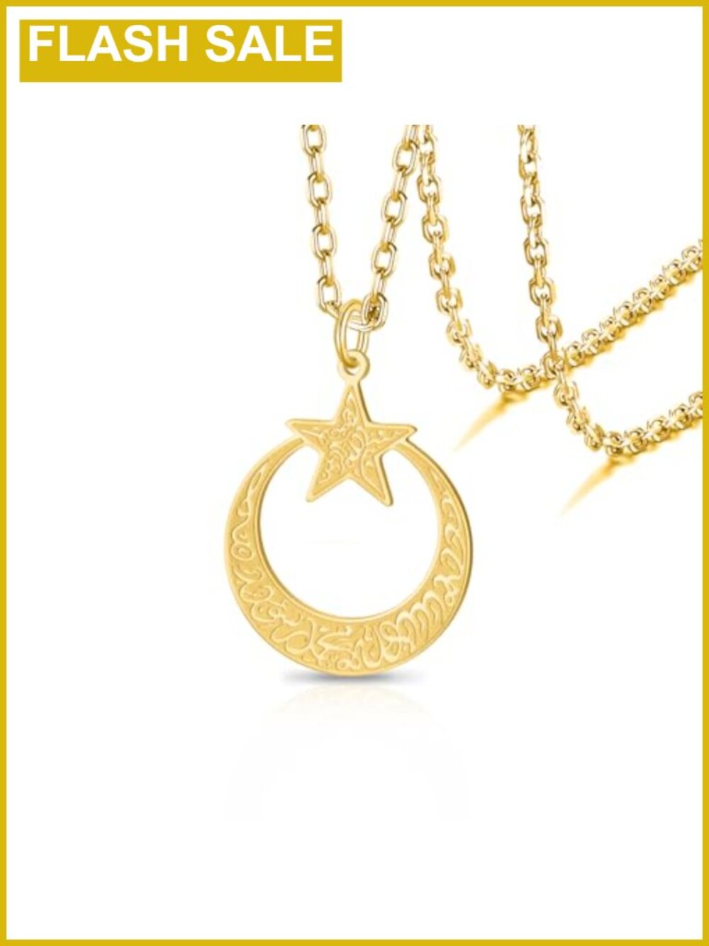 Ayatul Kursi Necklace Crescent Moon Star Pendant Stainless Steel